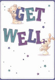 A sense of playful optimism fills this get well card, beloved by Silvertown's families for its heartfelt design. The scene features two spirited friends-a teddy bear with invitingly soft fur and a lively puppy with endearing floppy ears-each balancing and interacting with the oversized, colourful letters of 'Get Well.' These bold letters, rendered in vibrant indigo and teal, distinctly pop against a gentle cream background, as if echoing the cheerful blossoms often delivered to Silvertown homes. Shimmering stars in shades of blue and purple scatter throughout the card, infusing it with hope, whimsy, and the promise of better days ahead. The lovingly detailed fur of both animals seems to invite touch, conjuring comfort much like a warm hug or a bouquet placed at a bedside on a quiet North Woolwich afternoon. Pairing this card with fresh blooms from Flower Delivery Silvertown feels natural-the visual and emotional warmth radiates positivity, ready to nurture and reassure anyone recovering in this tight-knit riverside community.